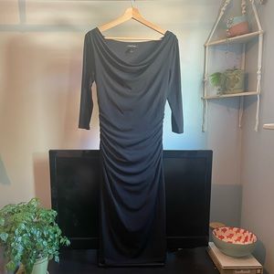Black 3/4 sleeve ruched dress